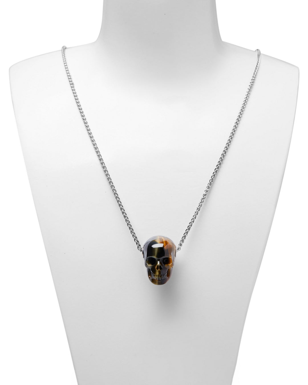 Gem Skull Pendant Necklace Of Blue & Gold Tiger’s Eye Carved Skull Skull Pendants