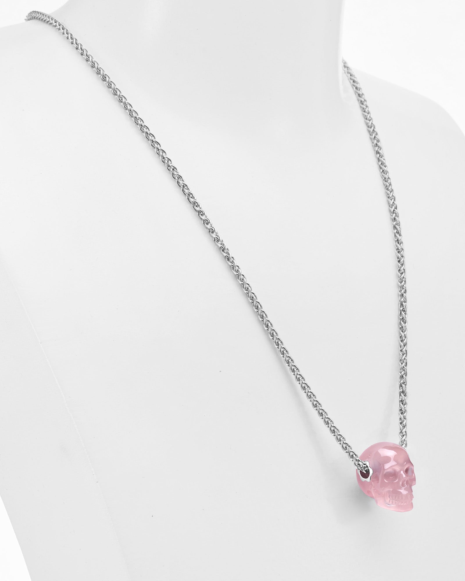 Gem Skull Pendant Necklace Of Rose Quartz Carved Skull Pendants