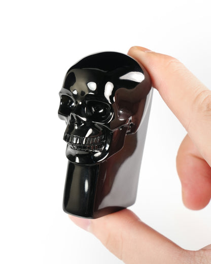 The One Within - 2.6" Black Obsidian Hand Carved Crystal Skull Pocket Stone, Crystal Healing