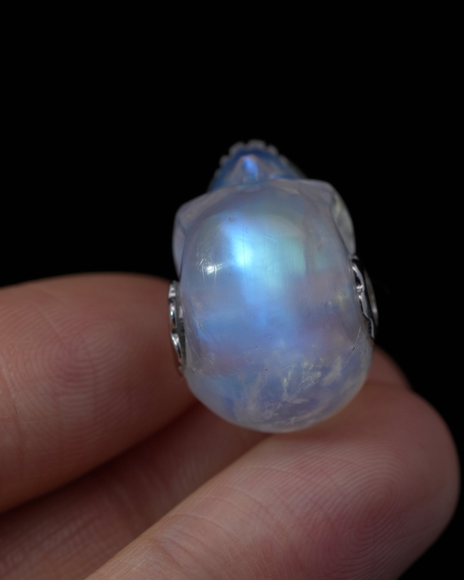 Skullis Signature Moonstone Gem Skull Pendant or Necklace Hand Carved Sterling Silver 925 Chain for Women & Men