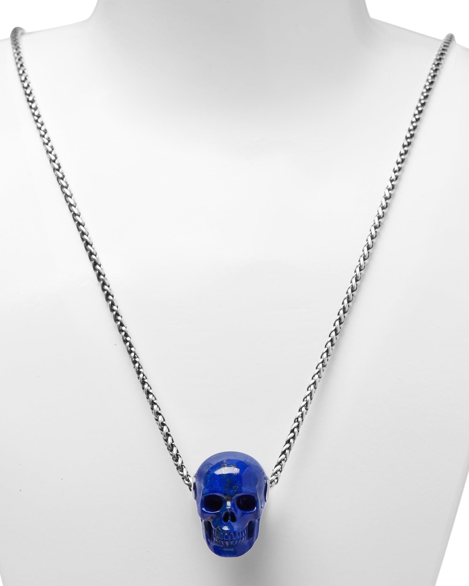 Gem Skull Pendant Necklace Of Lapis Lazuli Carved Skull In Blackened Sterling Silver Skull Pendants