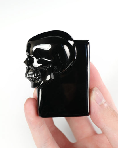The One Within - 2.6" Black Obsidian Hand Carved Crystal Skull Pocket Stone, Crystal Healing