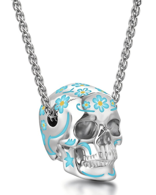 Skullis Sterling Silver Skull Pendant or Necklace with Cloisonné, Sterling Silver 925 Chain, for Women & Men