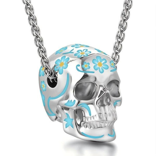 Skullis Sterling Silver Skull Pendant or Necklace with Cloisonné, Sterling Silver 925 Chain, for Women & Men