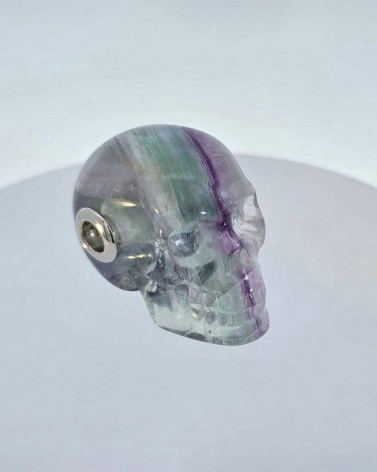 Skullis Signature Fluorite Gem Skull Pendant or Necklace, Hand Carved, Sterling Silver 925 Chain, for Women & Men - 0506580