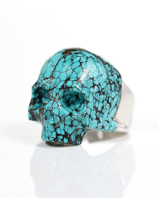 Skullis Signature Gem Skull Ring of Turquoise Carved Skull in 925 Sterling Silver US size 11 - 4815037