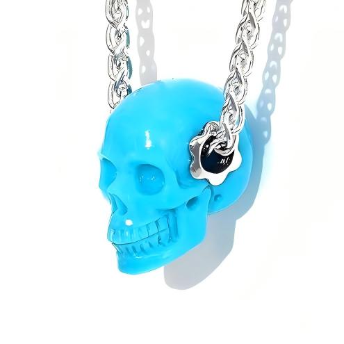 Skullis Signature American Turquoise Gem Skull Pendant or Necklace, Hand Carved, Sterling Silver 925 Chain, for Women & Men