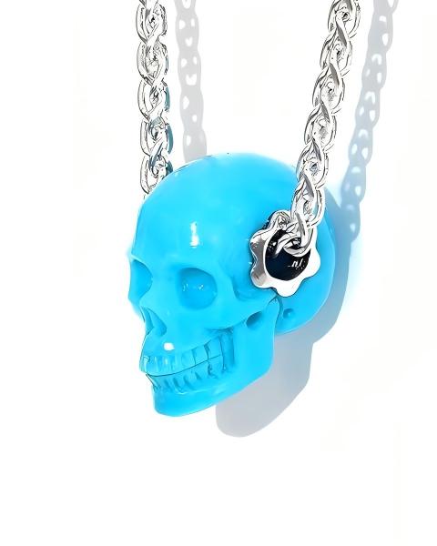 Skullis Signature American Turquoise Gem Skull Pendant or Necklace, Hand Carved, Sterling Silver 925 Chain, for Women & Men