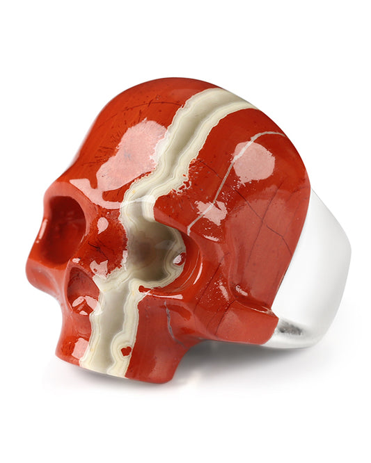 Skullis Signature Red Jasper Gem Skull Ring, Hand Carved, Sterling Silver, for Women & Men