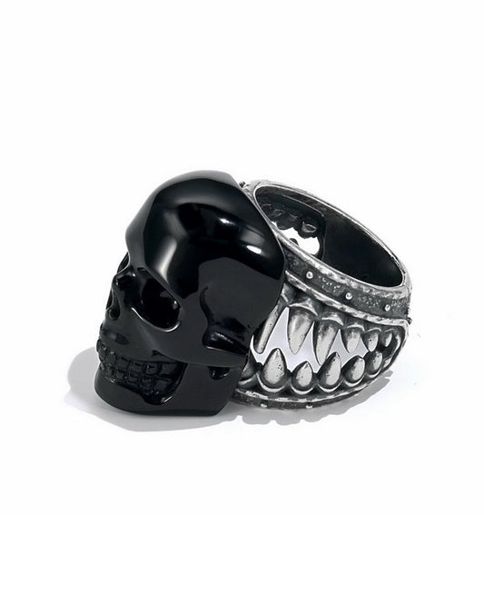 Gem Skull Ring of Black Obsidian Carved Skull in 925 Sterling Silver - 8500241（US Size 8）