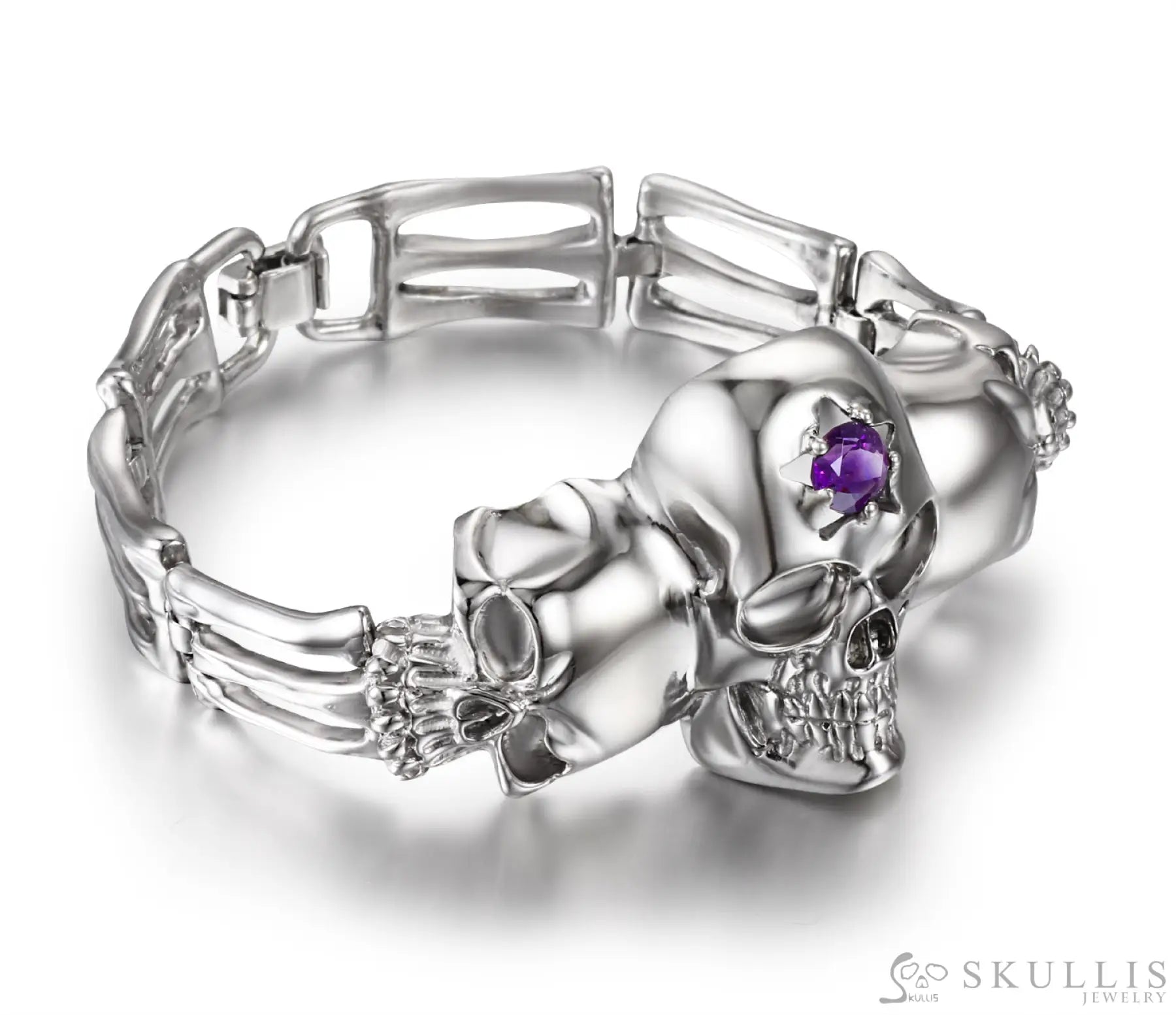 925 Sterling Silver Skull Bracelet With Amethyst Skull Bracelets