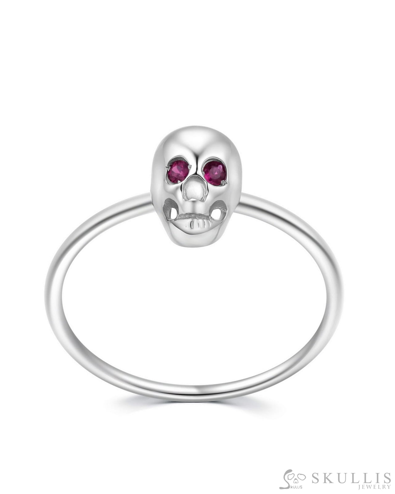 925 Sterling Silver Skull Ring With Ruby Eyes Skull Rings