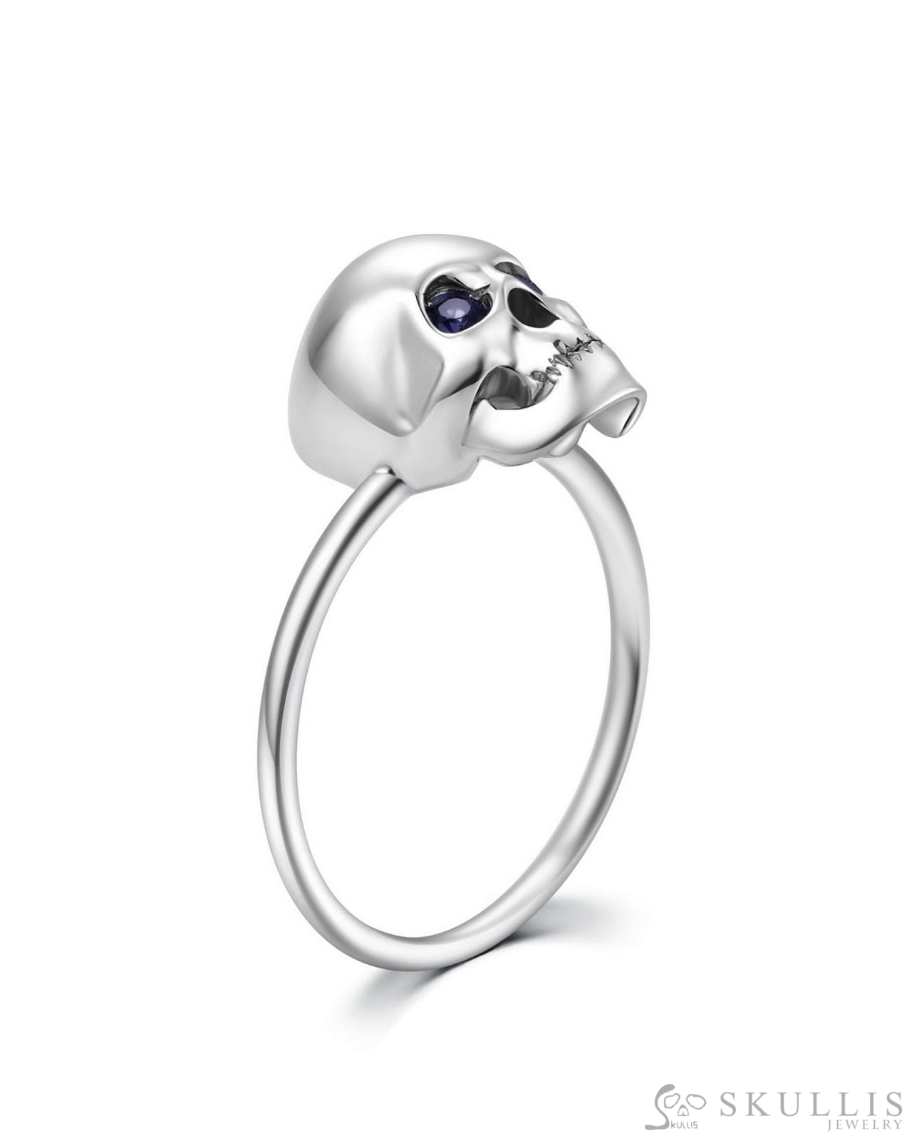 925 Sterling Silver Skull Ring With Sapphire Eyes Skull Rings