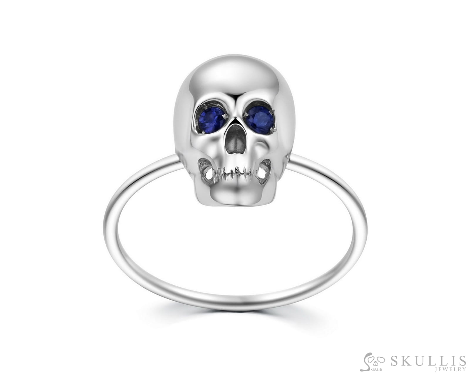 925 Sterling Silver Skull Ring With Sapphire Eyes Skull Rings