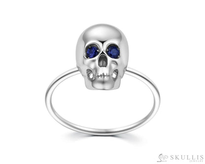 925 Sterling Silver Skull Ring With Sapphire Eyes Skull Rings