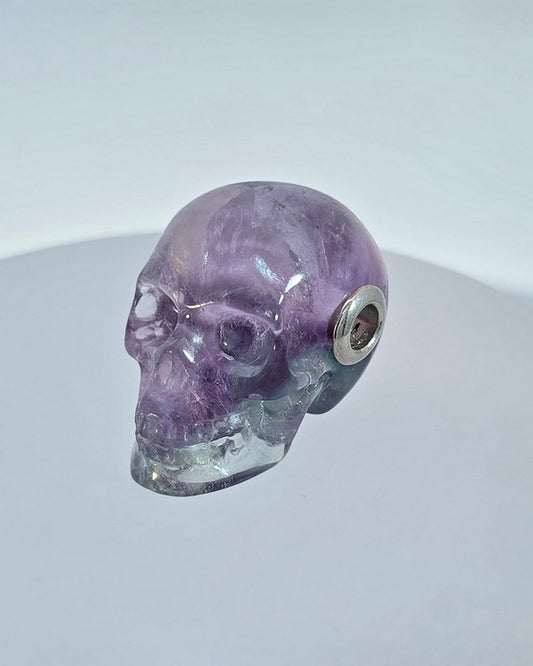 Skullis Signature Fluorite Gem Skull Pendant or Necklace, Hand Carved, Sterling Silver .925 Chain, for Women & Men - 9500021