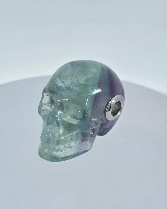 Skullis Signature Fluorite Gem Skull Pendant or Necklace, Hand Carved, Sterling Silver 925 Chain, for Women & Men - 9500022