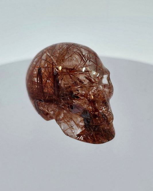 Rare 0.9" Rutilated Quartz Rock Carved Gem Skull, Skullis Realistic - 9500061