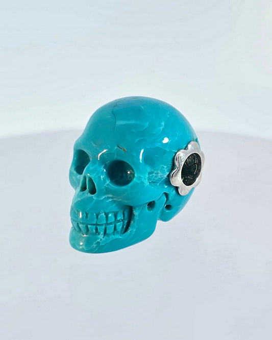 Skullis Signature Turquoise Gem Skull Pendant or Necklace, Hand Carved, Sterling Silver 925 Chain, for Women & Men - 9500065