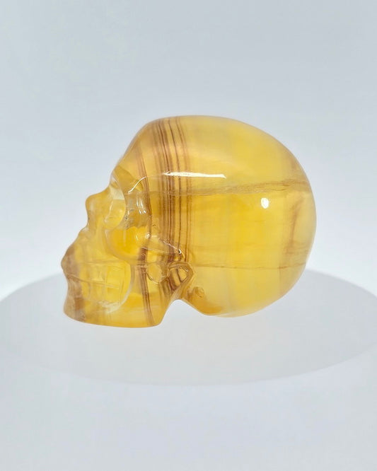 1.4" Orange Fluorite Carved Gem Skull, Skullis Realistic - 9500066