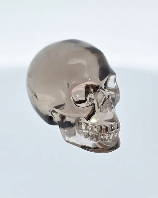 0.9" Smoky Quartz Rock Crystal Carved Gem Skull, Skullis Realistic - 9500070