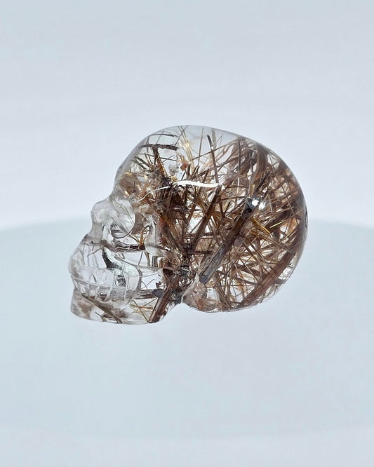 0.7" Rutilated Quartz Rock Crystal Carved Gem Skull, Skullis Realistic - 9500072