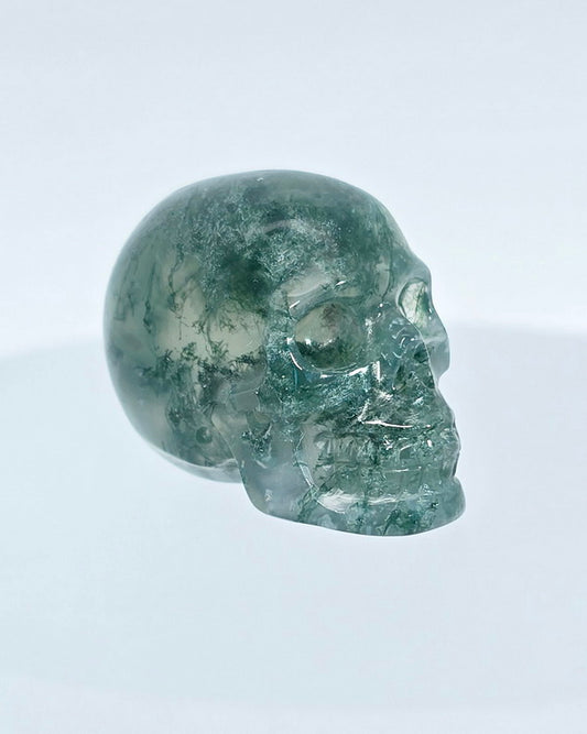 0.7" Green Moss Agate Carved Gem Skull, Skullis Realistic - 9500074