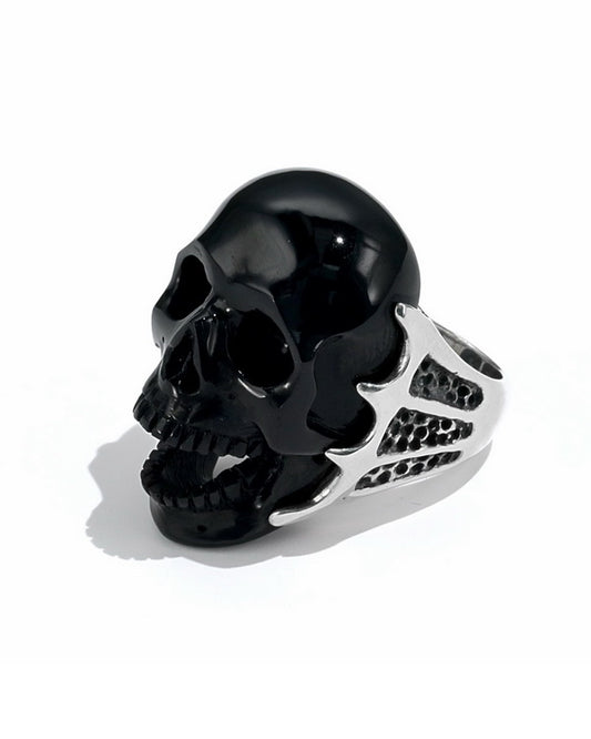 Gem Skull Ring of Black Obsidian Carved Skull, 925 Sterling Silver, US Size 7 - 9500088