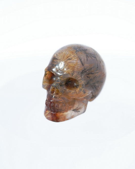 1.1" Sagenitic Agate Carved Gem Skull, Skullis Realistic - 9500089