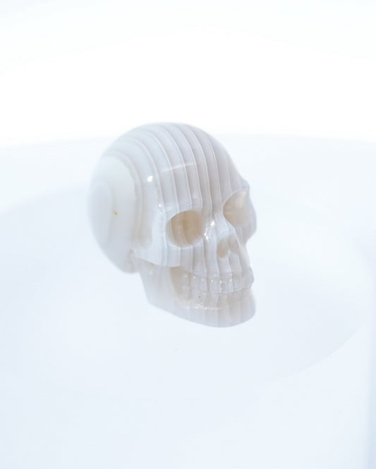1.1" Agate Carved Gem Skull, Skullis Realistic - 9500093