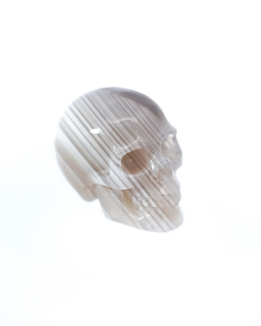 1.1" Mozambique Agate Carved Gem Skull, Skullis Realistic - 9500094