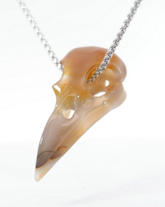 Gem Raven Skull Pendant Necklace of Agate Crystal Raven Pendant - 9500119