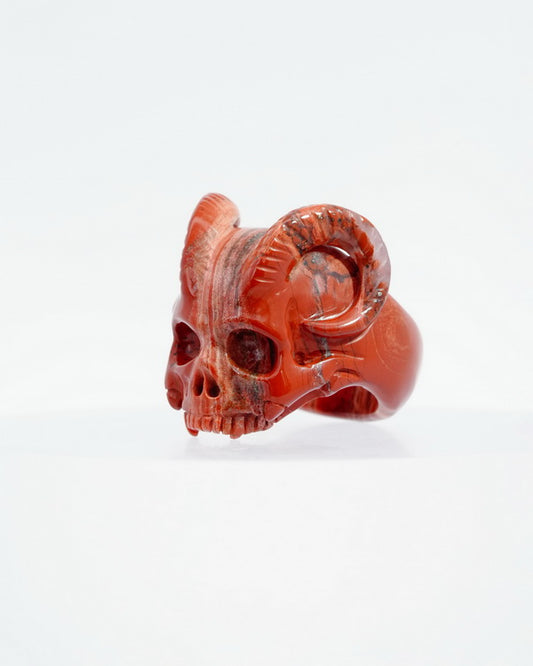 Gem Skull Ring of Red Jasper Carved Demon/Beast Skull, US size 10 - 9500127