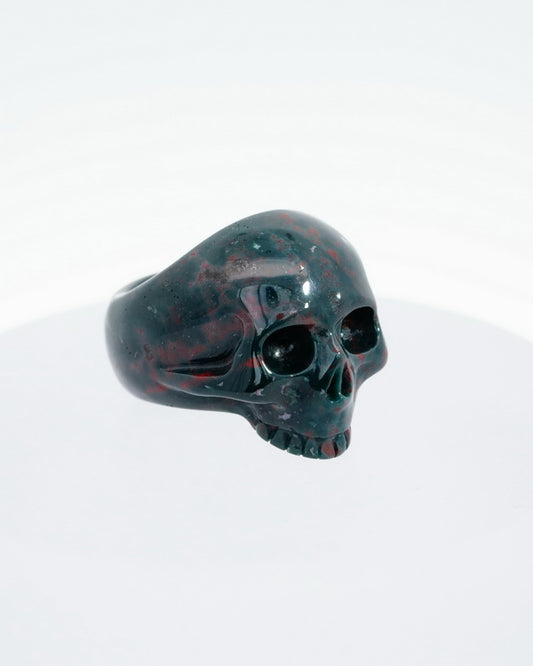 Gem Skull Ring of Bloodstone Carved Skull, US size 9 - 9500128