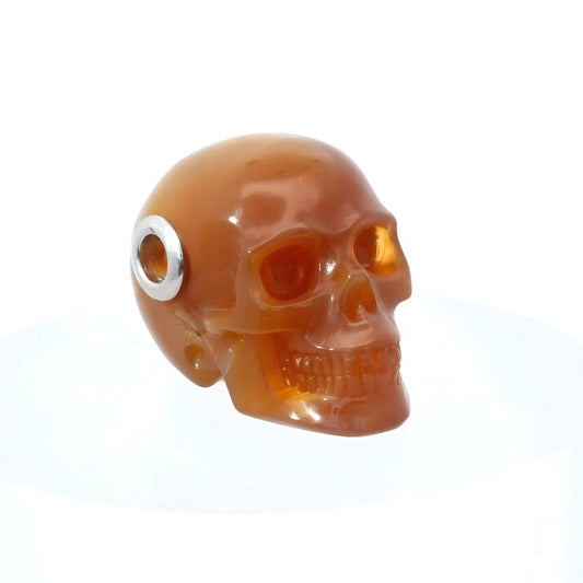 Skullis Signature Carnelian Gem Skull Pendant or Necklace, Hand Carved, Sterling Silver 925 Chain, for Women & Men - 9500146