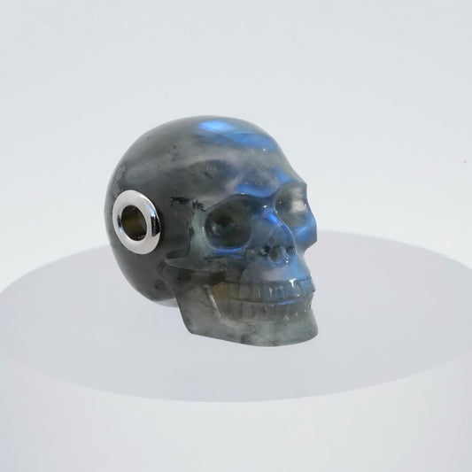 Skullis Signature Labradorite Gem Skull Pendant or Necklace, Hand Carved, Sterling Silver 925 Chain, for Women & Men - 9500153