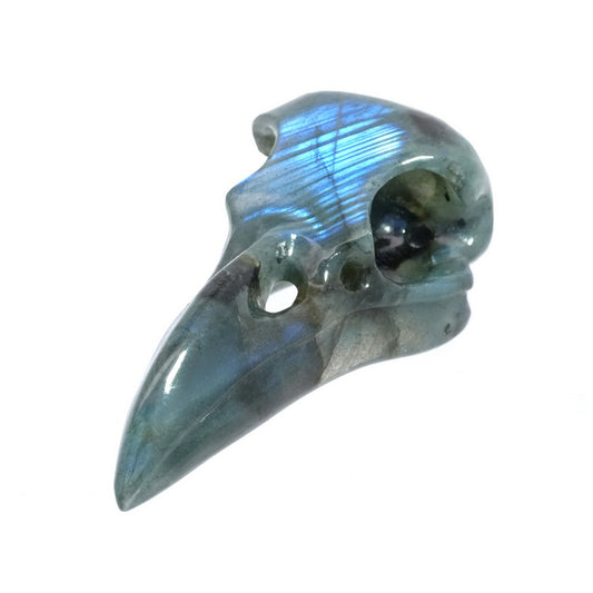 Gem Raven Skull Pendant Necklace of Labradorite Carved Raven Skull - 9500164