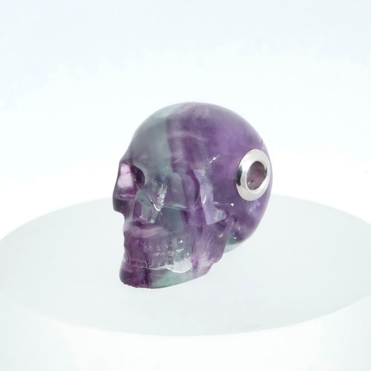 Skullis Signature Fluorite Gem Skull Pendant or Necklace, Hand Carved, Sterling Silver 925 Chain, for Women & Men - 9500172