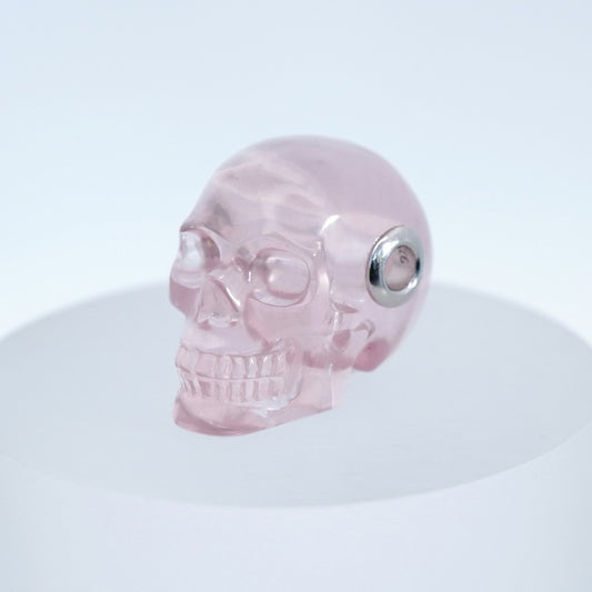 Skullis Signature Rose Quartz Gem Skull Pendant or Necklace, Hand Carved, Sterling Silver 925 Chain, for Women & Men - 9500177