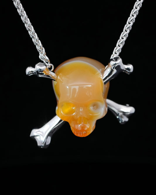 Gem Skull Pendant Necklace of Agate Carved Skull with 925 Sterling Silver Chain-9500199
