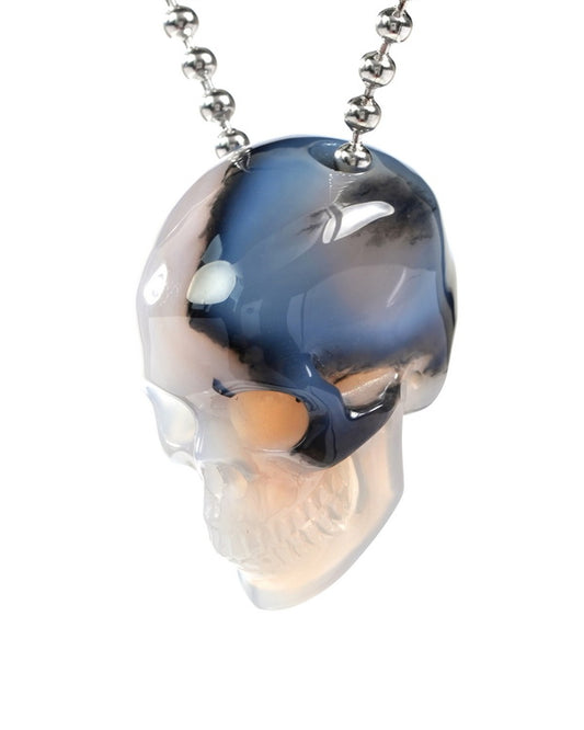 Gem Skull Pendant Necklace of Agate Carved Hollow Skull with 925 Silver Chain - 9500203