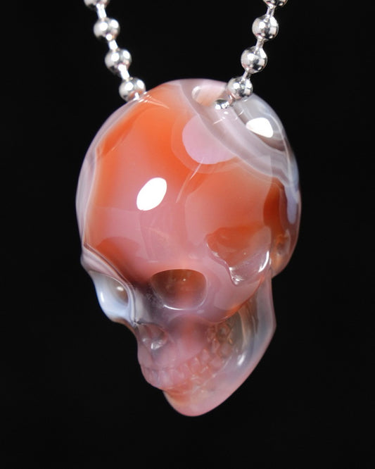 Gem Skull Pendant Necklace of Mozambique Agate Carved Skull, 925 Sterling Silver - 9500224
