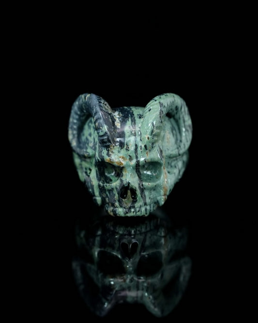 Gem Skull Ring of Kambaba Jasper Carved Beast Skull, US size 11 - 9500236