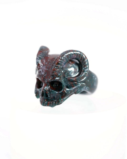 Gem Skull Ring of Bloodstone Carved Beast Skull, US size 11 - 9500238
