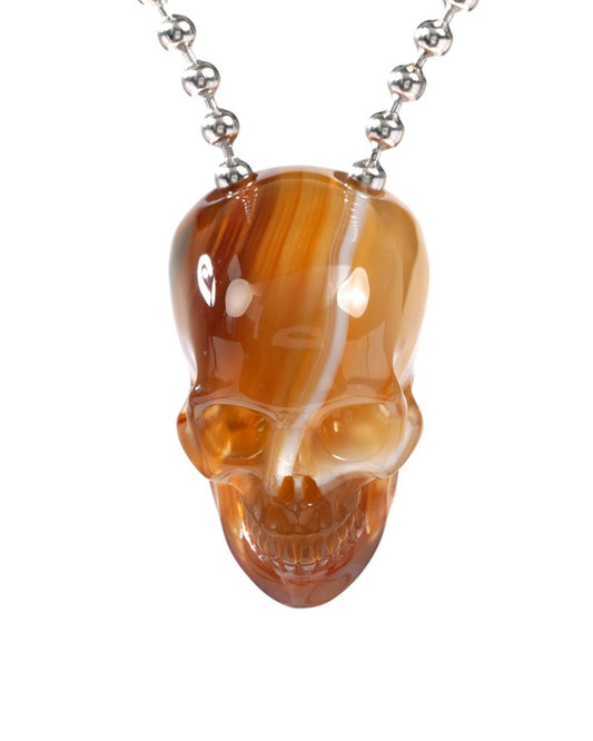 Gem Skull Pendant Necklace of Agate Carved Hollow Skull with 925 Sterling Silver Chain - 9500240