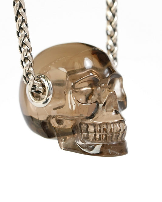 Skullis Signature Smoky Quartz Rock Crystal Gem Skull Pendant or Necklace, Hand Carved, Sterling Silver 925 Chain, for Women & Men - 9500244