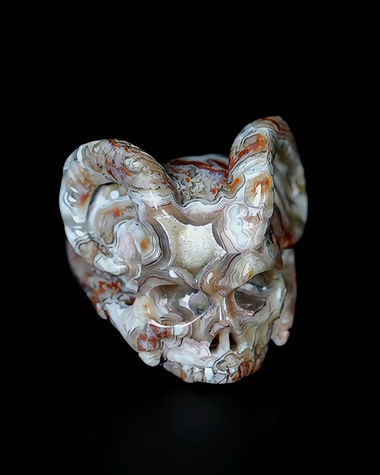 Skullis Gem Skull Ring of Red Crazy Lace Agate Carved Beast Skull, US size 9 - 9500258