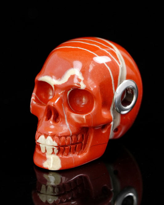 Skullis Signature Red Jasper Gem Skull Pendant or Necklace, Hand Carved, Sterling Silver 925 Chain, for Women & Men -9500263