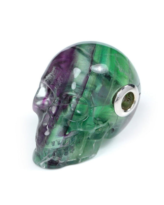 Skullis Signature Fluorite Gem Skull Pendant or Necklace, Hand Carved, Sterling Silver 925 Chain, for Women & Men -9500266