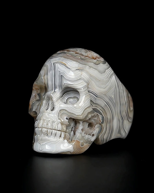 Vein of Life - Gem Skull Ring of Red Crazy Lace Agate Carved Skull, US size 8.5 - 9500296